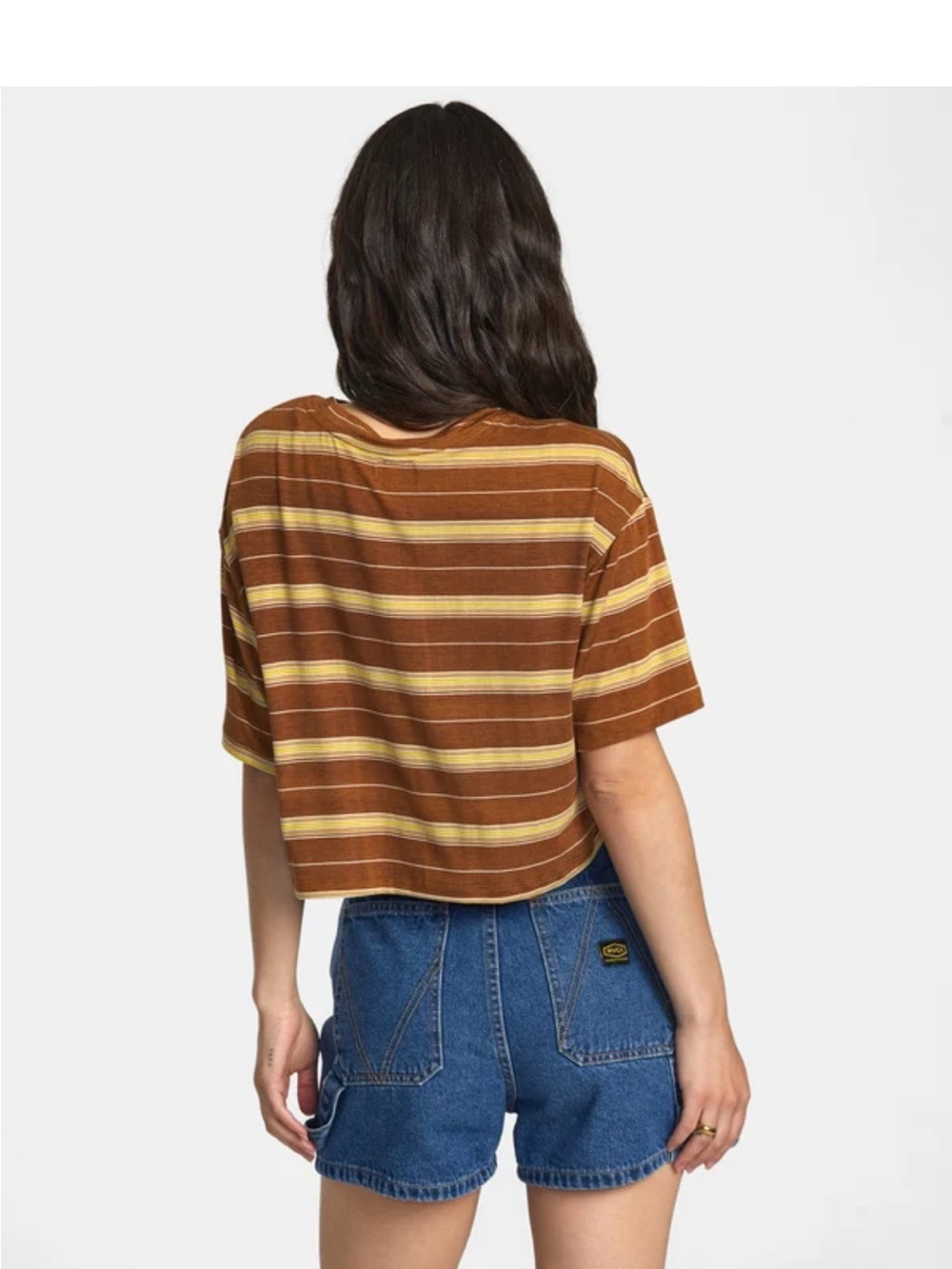 RVCA Brown & Yellow Striped Cropped Tee - Picture 2 of 7